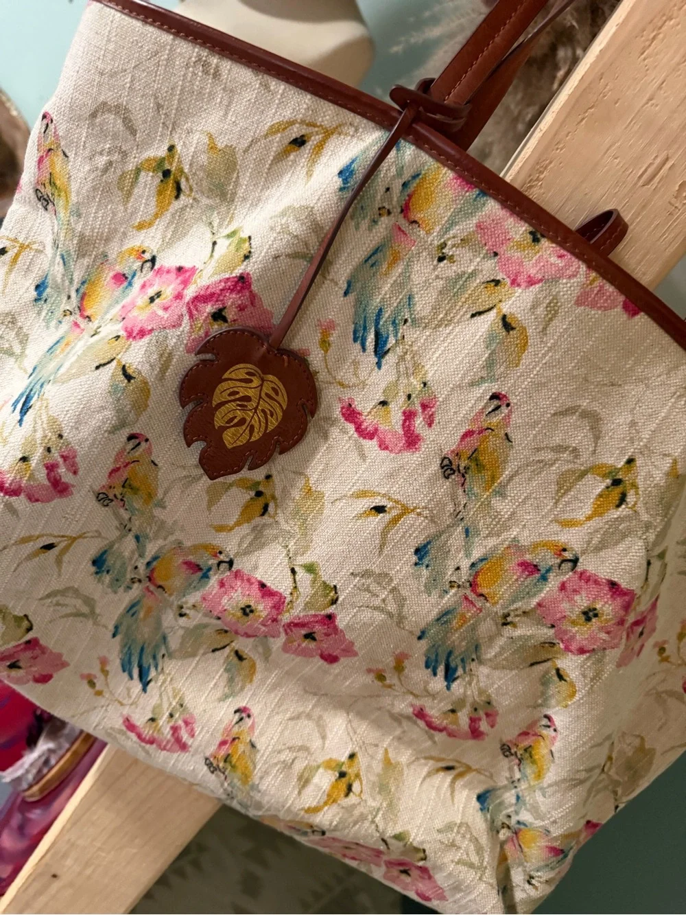 Tommy Bahama Floral Tapestry Tote in Cream, Pink & Green